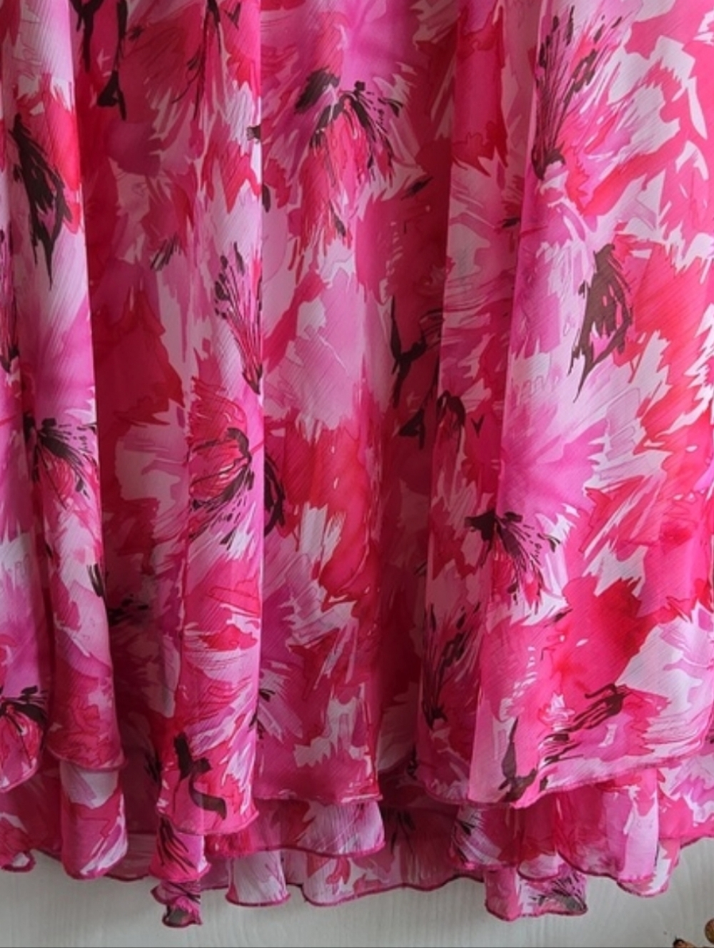 Tradition | Vintage Pink Floral Midi Skirt | Elastic Waist | Double Ruffle Hem - Picture 10 of 11